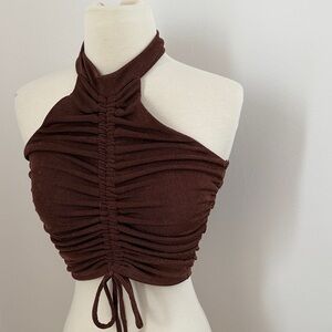 Forever 21 Ruched Halter Crop Top - Metallic Brown size small chocolate brown